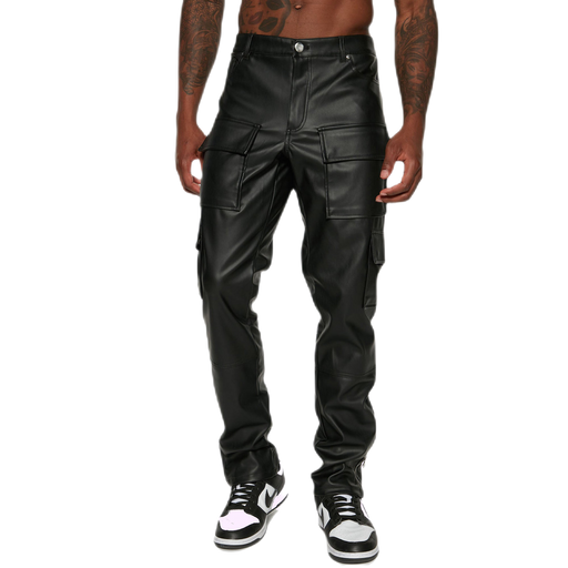 Jude Men's Classic Leather Slim Cargo Pants Black