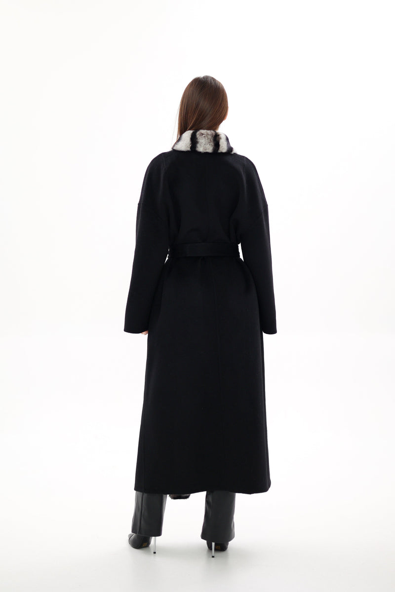 Genuine Rabbit Fur Cashmere Wool Coat for Women