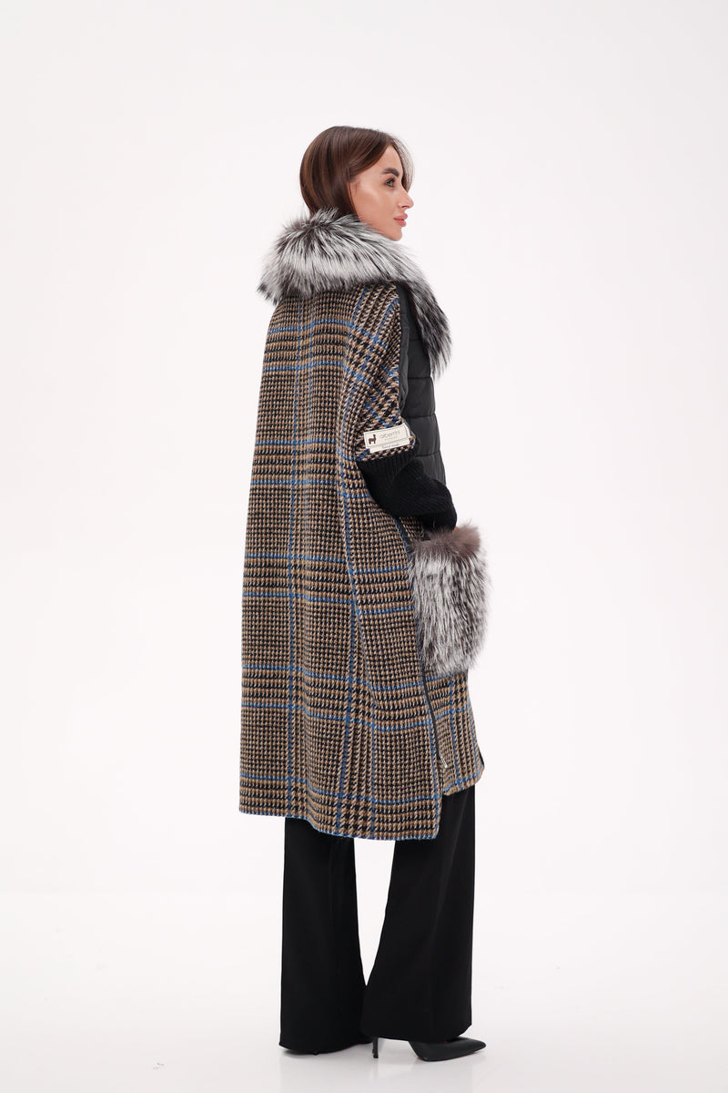 Silver Fox Wool Cashmere Coat with Detachable Fur