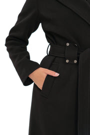 Justine Black Cashmere Blend Overcoat – 100 cm