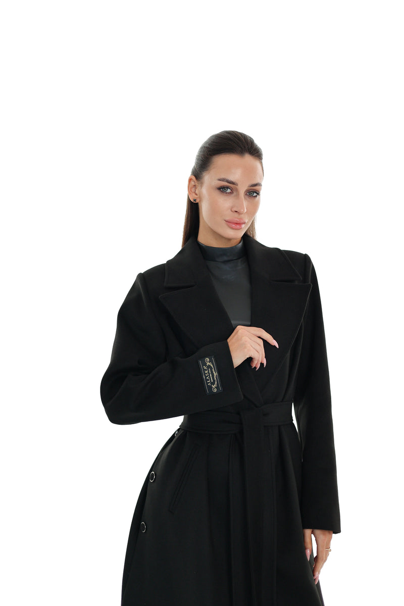 Black Cashmere Blend Coat for Women