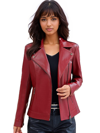 Clarice Red Leather Biker Jacket Women-Womens Leather Jacket-Inland Leather Co.-Black-M-Inland Leather Co.