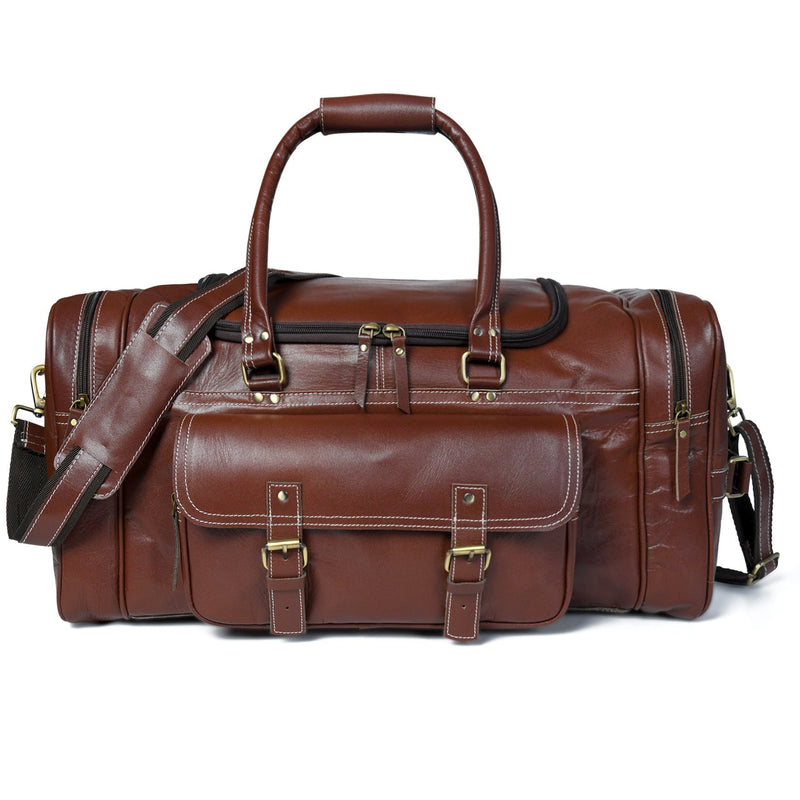 Vintage Brown Buffalo Leather Weekender Duffle