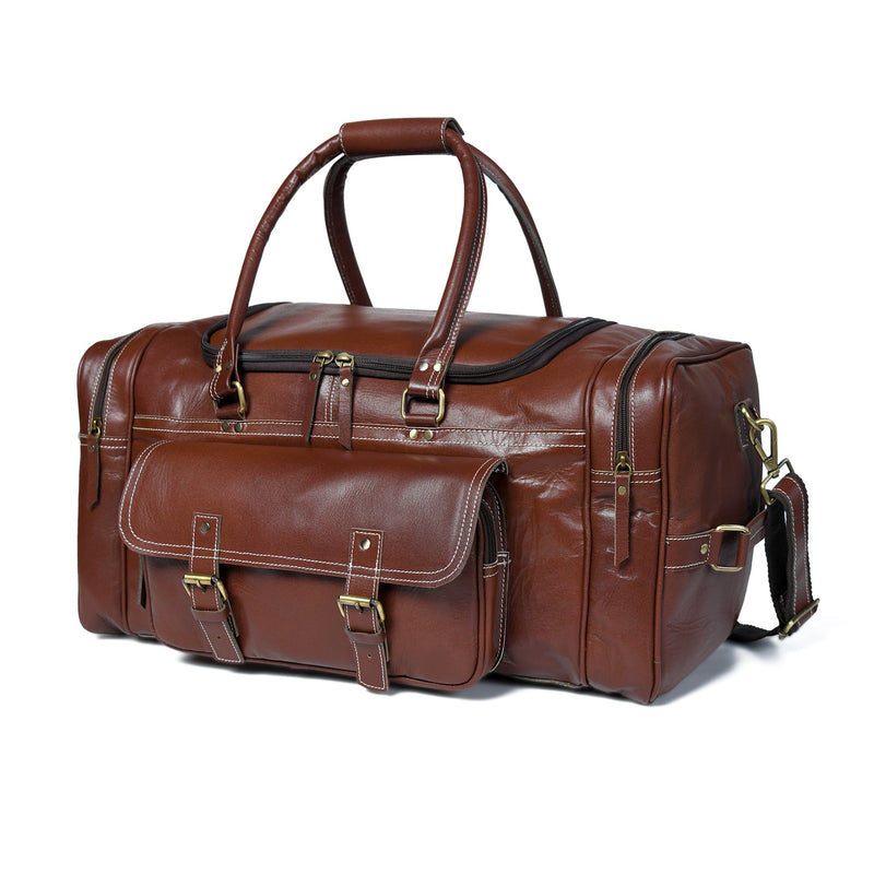 Vintage Brown Buffalo Leather Weekender Duffle