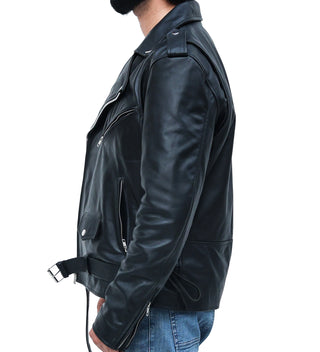 Kaan Zipper Leather Biker Jacket for Men's Black