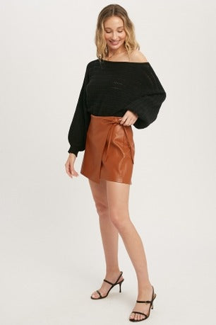 Sofia Women's Genuine Leather Mini Length Crossover Skirt