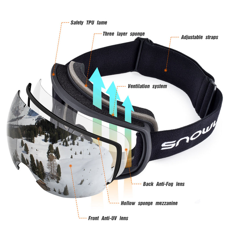 Double-Layer Anti-Fog Ski Goggles