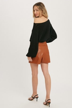 Sofia Women's Genuine Leather Mini Length Crossover Skirt