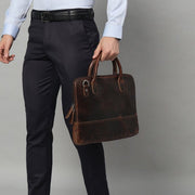 Modernist Leather Laptop Bag-Dark Brown