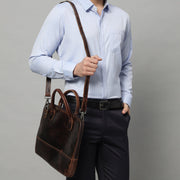 Modernist Leather Laptop Bag-Dark Brown
