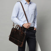 Modernist Leather Laptop Bag-Dark Brown
