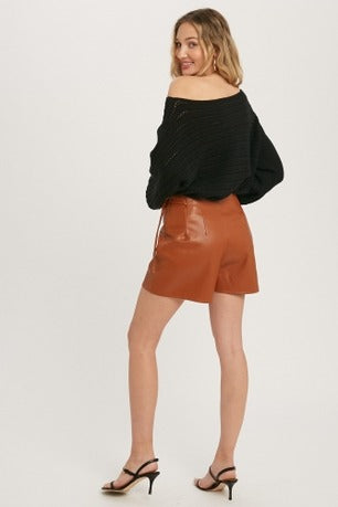 Sofia Women's Genuine Leather Mini Length Crossover Skirt