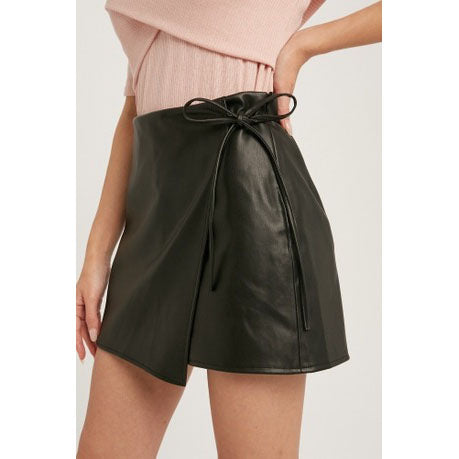 Sofia Women's Genuine Leather Mini Length Crossover Skirt