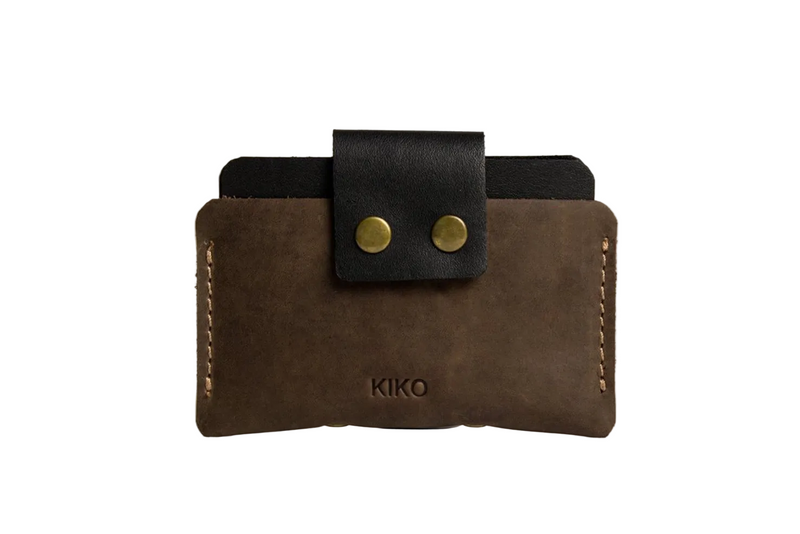 Two-Tone Cowhide Leather Card Holder Wallet Slim Button Closure