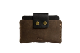 Two-Tone Cowhide Leather Card Holder Wallet Slim Button Closure