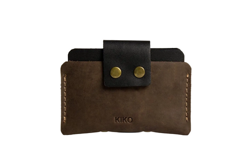 Two-Tone Cowhide Leather Card Holder Wallet Slim Button Closure