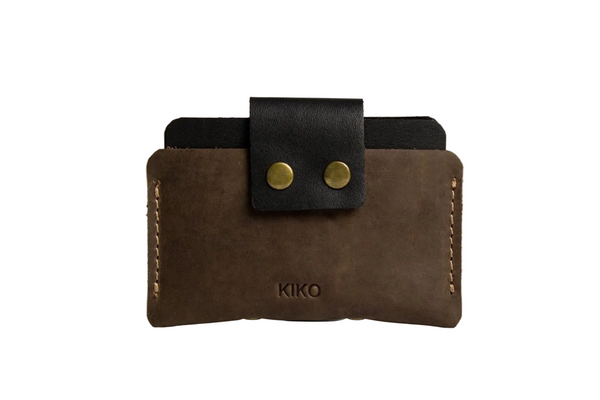Two-Tone Cowhide Leather Card Holder Wallet Slim Button Closure