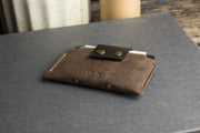 Two-Tone Cowhide Leather Card Holder Wallet Slim Button Closure