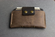 Two-Tone Cowhide Leather Card Holder Wallet Slim Button Closure