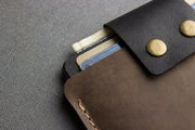 Two-Tone Cowhide Leather Card Holder Wallet Slim Button Closure