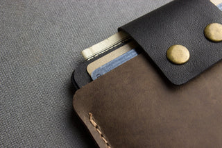 Two-Tone Cowhide Leather Card Holder Wallet Slim Button Closure