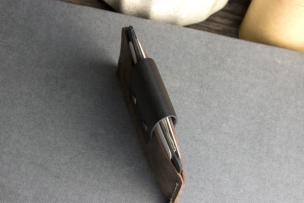 Two-Tone Cowhide Leather Card Holder Wallet Slim Button Closure