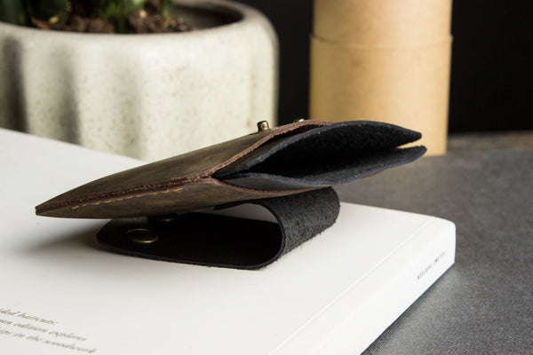 Two-Tone Cowhide Leather Card Holder Wallet Slim Button Closure