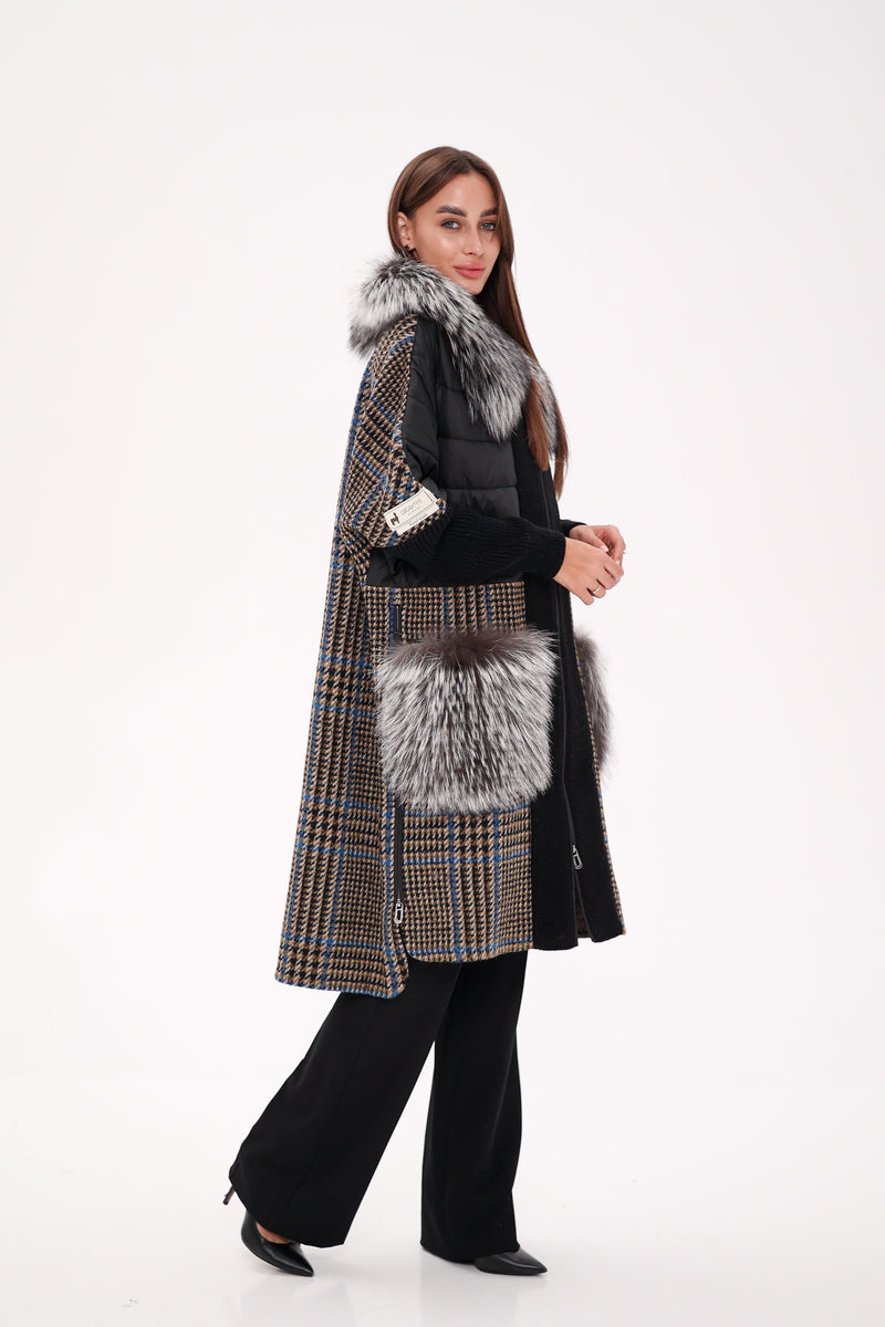 Silver Fox Wool Cashmere Coat with Detachable Fur