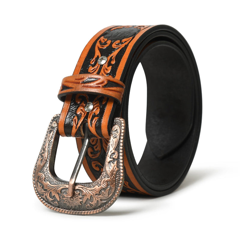 Western Cowboy Leather Belt | Black & Brown