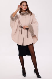 Genuine Mink Fur Wool Poncho Coat – Beige