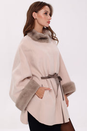 Genuine Mink Fur Wool Poncho Coat – Beige