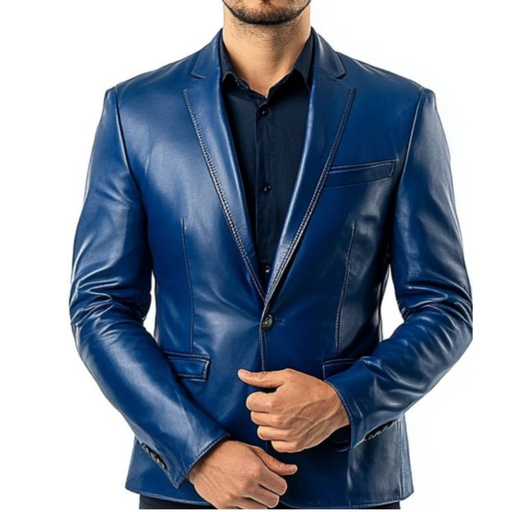 Archie Blue Leather Blazer – Leather Blazer for Men