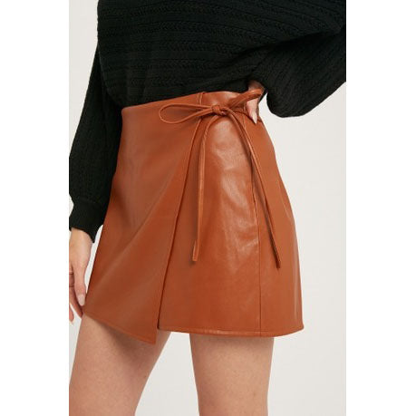 Sofia Women's Genuine Leather Mini Length Crossover Skirt