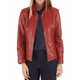 Ayleen Women's Leather Biker Zipper Jacket Red