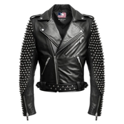 Men Black Biker Studded Leather Jacket