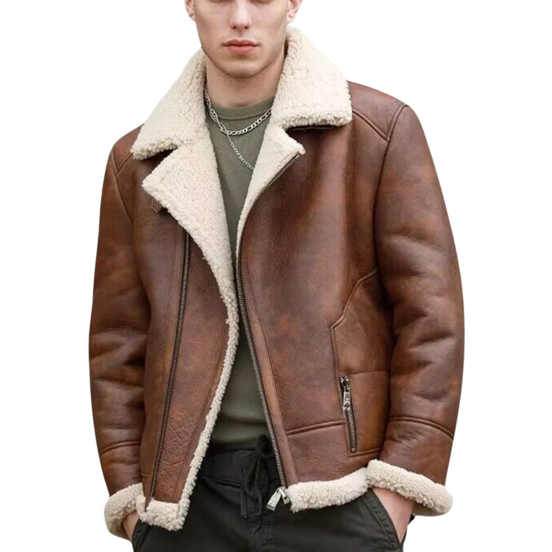 Emre Men's Premium Shearling Leather Jacket Brown