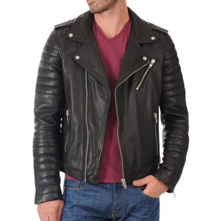 Bora Leather Biker Jacket Men Black