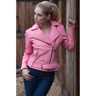 Becca Womens Pink Leather Jacket
