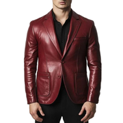 Mateo Men’s Maroon Premium Leather Blazer