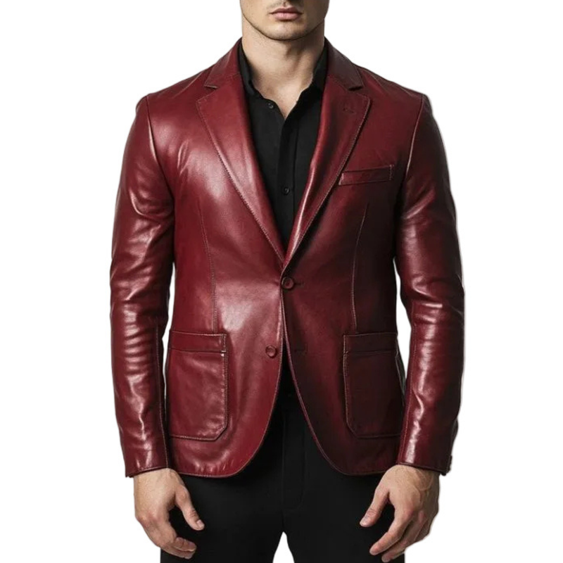 Mateo Men’s Maroon Premium Leather Blazer
