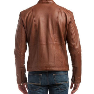 Akin Durable Zipper Leather Biker Jacket Tan