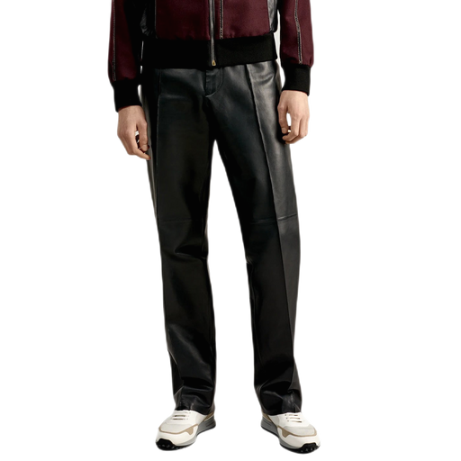 Roman Men's Real Leather Wide Leg Trouser Black