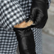 Francesca (black) - Lambskin leather gloves with brown rabbit fur lining