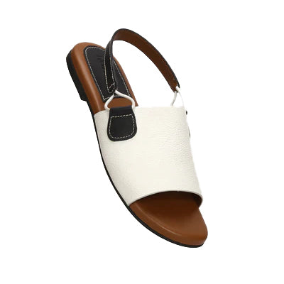 Margot Women's Premium Cow Leather Flat Sandals Black White & Tan
