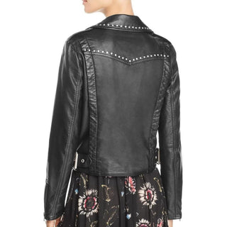 Simay Studded Biker Leather Jacket Women Black.