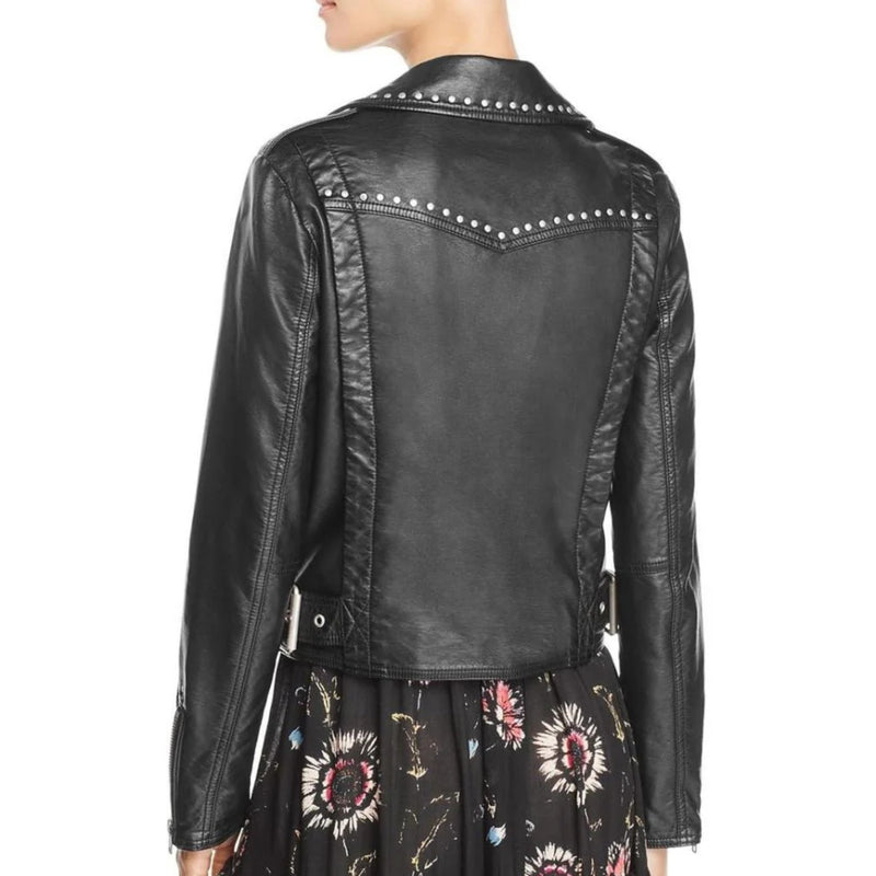 Simay Studded Biker Leather Jacket Women Black.