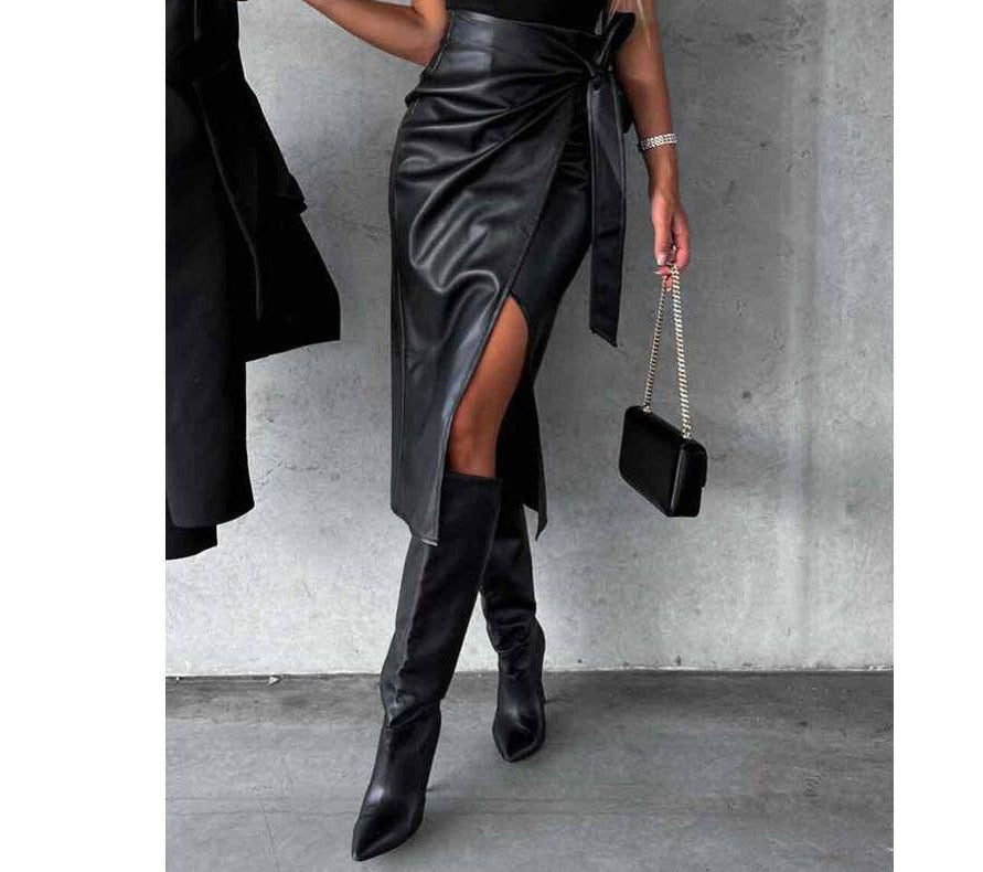 Rosie Women's Genuine Leather Skirt Black