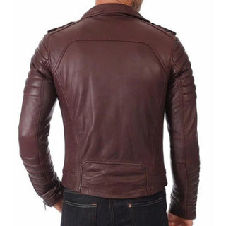 Ozan Classic Zipper Leather Biker Jacket Brown