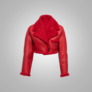 Women Red Pilot Aviator Flight B3 Bomber Faux Fur Shearling Real Sheepskin Leather Jacket