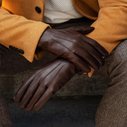 Marco (brown) - Lambskin leather gloves with white rabbit fur lining